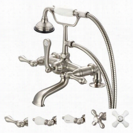 Waterc Reationf 6-0007-02 Vintage Classic 7"" Spread Deck Mount Tub Faucet With 2"" Risers And Hndheld Shower In Brushed Nickel