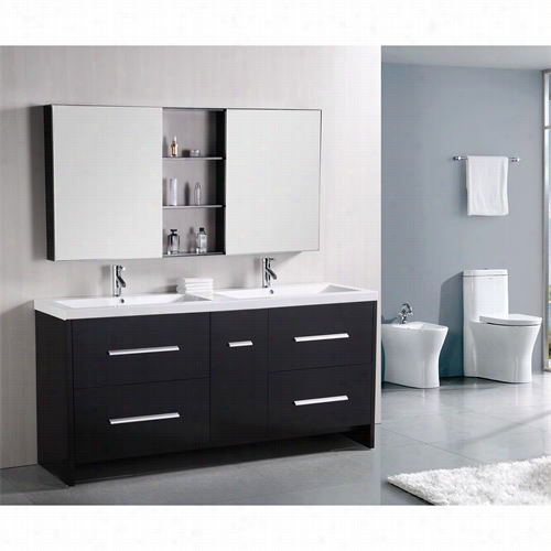 Design Element Dec079b Perfecta 72' Double Sink Bathroom Vanity Set In Espresso