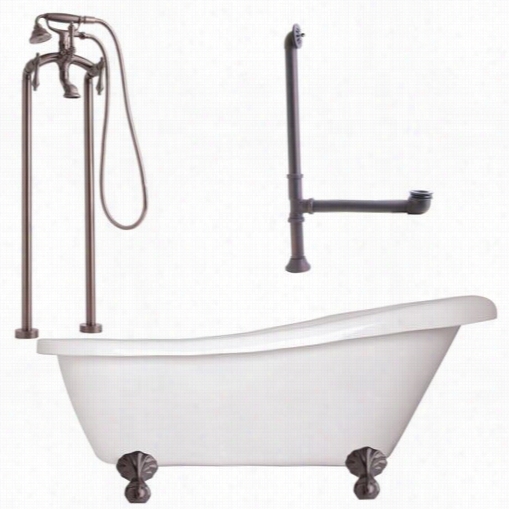 Gaigni Ln3 Newton 67"" Slipper  Tub Ith Ball Claw Feet, Drain, Floor Risers, Dec Mount Lever Handlesfaucet And Hand Shower