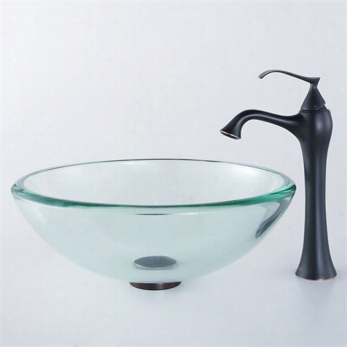 Kraus C-gv-101-19mm-15000orb Clear 19mm Thick Glass Vessel Sink And Ventus Faucet In Oil Rubbed Bronze