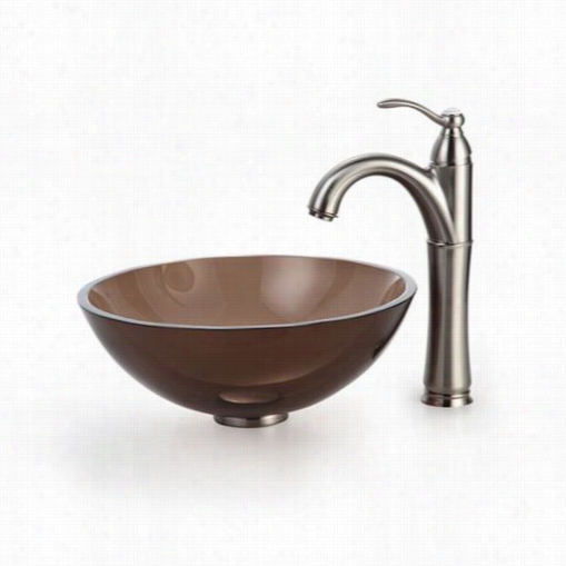 Kraus C-g V-103-14-12mm-1005sn14"" Clear Browng Lass Ves Sel Sink And Riviera Faucet In Satin Nickel