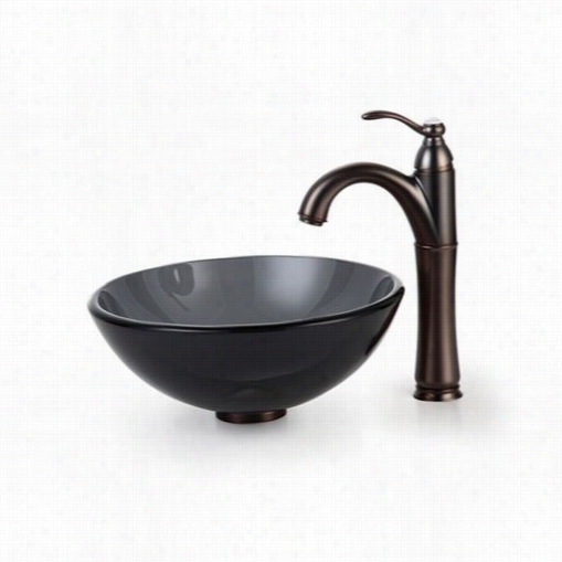 Kraus C-gv-104-14-12mm-1005orb 14"" Cle Ar Black Glass Vessel Sink And Riviera Faucet In O Irubbed Bronze