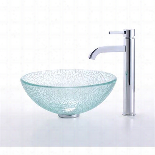 Kraus C-gv-500-14-12mm- 1007 C14"" Mosaic Glasss Vessel Sink And Ramus Faucet In Chromd