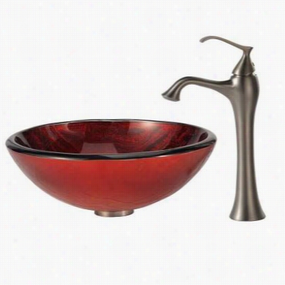 Kraus C-gv-692-19mm-15000bn  Charon Glass Vessel Sink In Copper With Brushed  Nickel Ventus Faucet
