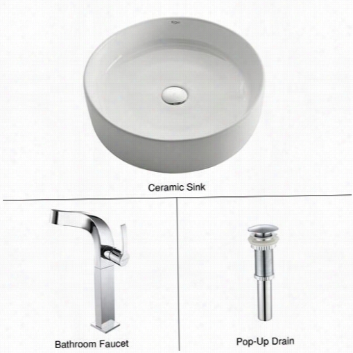 Kraus C-kcv1-40-15100ch White Round Ceramic Sink And Typhon Faucet In Chrome