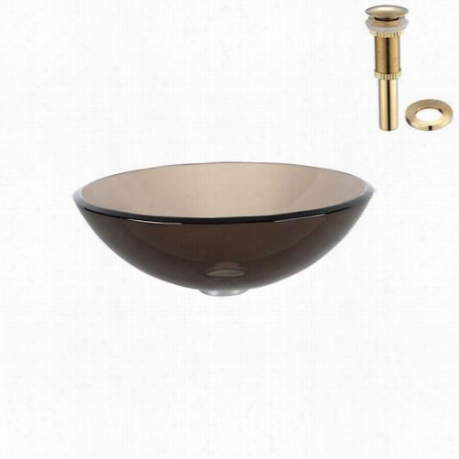 Kraus Gv-103-g Clear Brown Glass Bottom Sink With Pop Up Drain And Mounting Clique In Gold