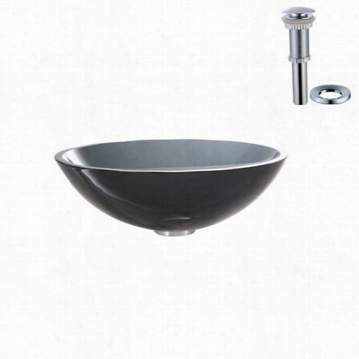 Kraus Gv-104-ch Clear Black Glass Vessel Drain With Pop Up Drain And Mounting Ring In Chrome
