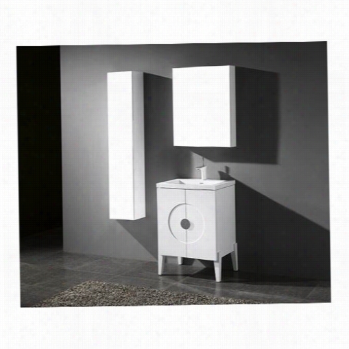 Mad Eli 9b22-24-001-gw-xtu1815-24-130-whh Genova 24"" Vanity In  Glossy White Upon Solid Surfacexstone Top, 3 Faucet Holes And  Overflow Basin