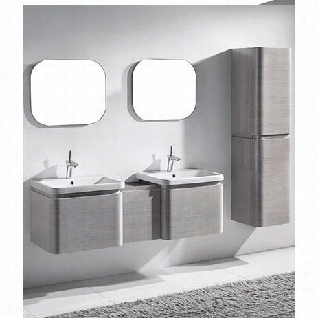 Madeli B930-24-002-ag(2)-c930-12-007-a-gcb-2418r-wh(2) Euro 60"" Double Sink Vanity In Ash Grey Through  White Semi Recess Corner Ceramic Basin