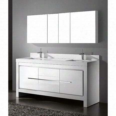 Madeli B999-72-001-gw-qsv2230-72-210-wh Vicenza72&uot;" Double Basin Bottomv Anity In Glossy White With Quartzstone White Bac Ksplsh Single Hole Top
