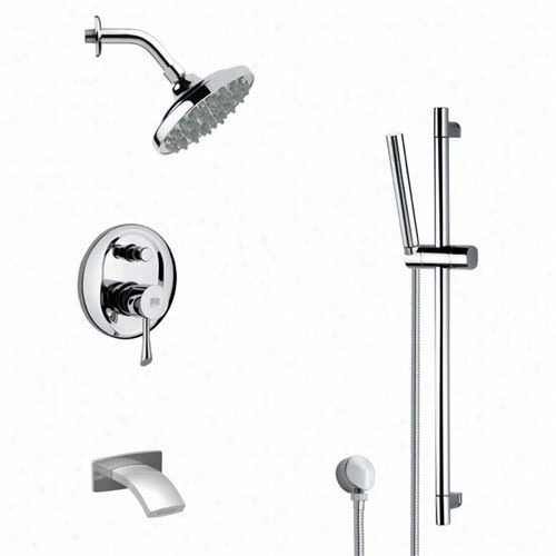 Remer By Nameek's Sfr7180  Rendino Sleek Rain Shower Faucet Set In Chrome With 6-2/3"&quuot;w Diverter