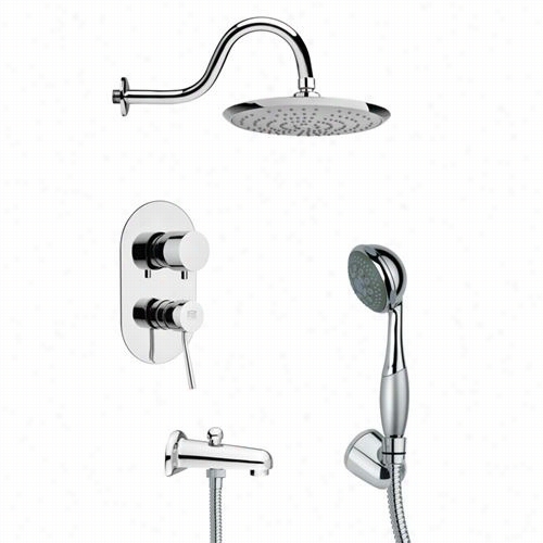 Remer By Nameek's Tsh4078 Tyga Modern Round Tub And Shower Faucet Set Ih Chrome With Hand Shower