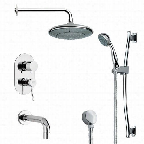 Remer By Nameek's Tsr9031 Galiano Modern Round Tub And Rainn Shower Fuacet Se T In Chrome With 8-1/3""w Tub Spout