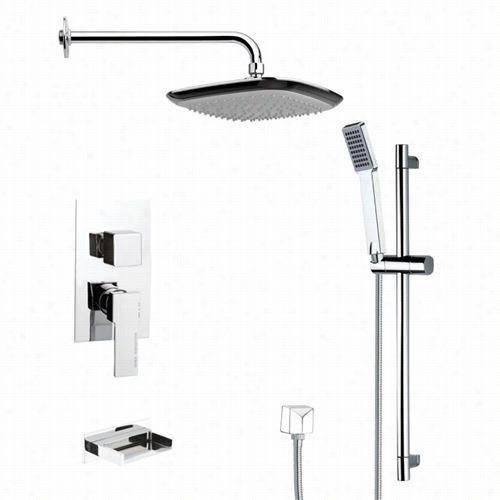 Remer By Nameek's Tsr9116 Galiano Tub And Rain Showe R Faucet In Chrome Ith Slide Rail And 4&quott;"w Handheld Showwer