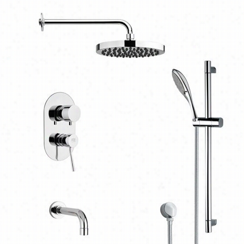 Remer By Nameek's Tsr9143 Galiano Round Tub And Rain Shower Faucet Set In Chroe With 7""h Handheld Shower