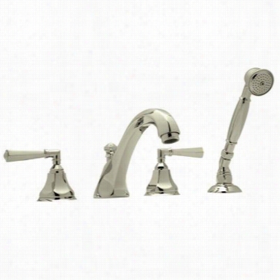 Rohl A1904xmstn Country Bath Palladian 4 Hole Deck Mount Tub Filler In Satin Nickel With Handshower And Cross Handle