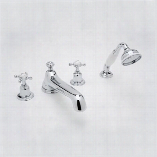 Rohl U.3738x Perrin And Rowe 4 Hole Low Level Spout Tub Filler With Cross Hanndles And Handshower