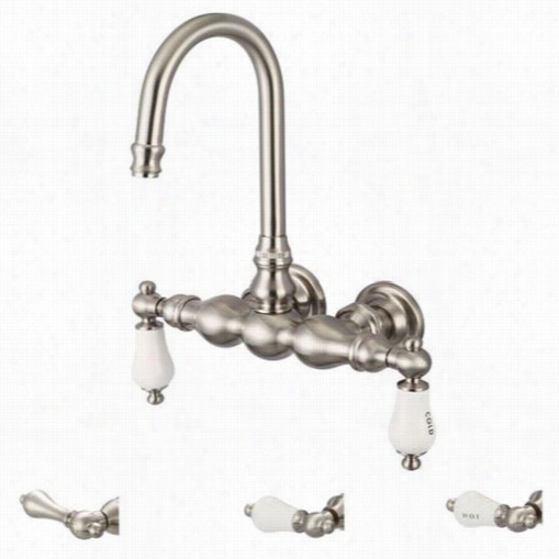 Water Creati On F6-0014-02 Vintage Classic 3-3/8"" Centerwall Mount Tub Faucet With Gooseneck Spout And Rectilinear Wall Connecttor In Brushed Nickel