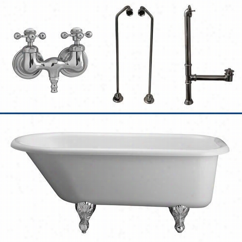 Barclay Tk Atr60-wcp7 60"" Doulbe Acrylic Roll Top Whiye Bathtub Kit In Polished Chromew Ith Metal Cross Handles And Old Style Spigot Tub Filler