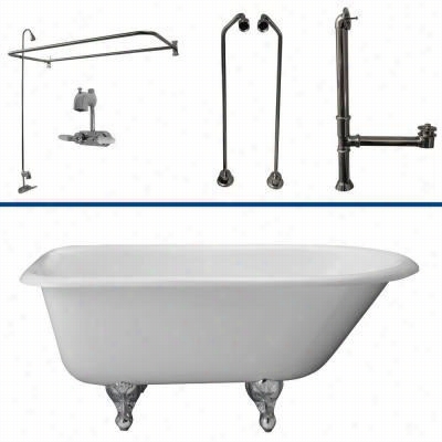 Barclay Tkctr60-cp4 60&qut;" Cast Iron Tub Outfit In Chrome With Tub Filler, 62&qu Ot;" Riser And Rectangular D Shower Ring