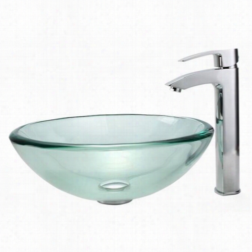 Kraus C-gv-101-19mm-1810ch  Clear 3/4"" Thic Gla Ss Vessel Sink And Visio Bathroom Faucet Chrome