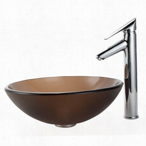 Kraus C-gv-103fr-12mm-1800ch Frosted Brown Glass Vessel  Ruin And Decuus Bathroom Faucet Chrome