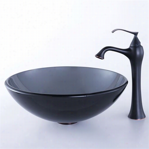 Kraus C-gv-104-12mm-15000orb Clear Black Glass Vessel Sink And Ventus Faucet Ih Oil Rubbed Bronze