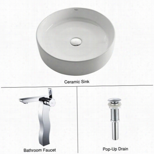 Kraus C-kcv-140-14b00h White Round Ceramic Sink Ane Sonus Faucet In Chome