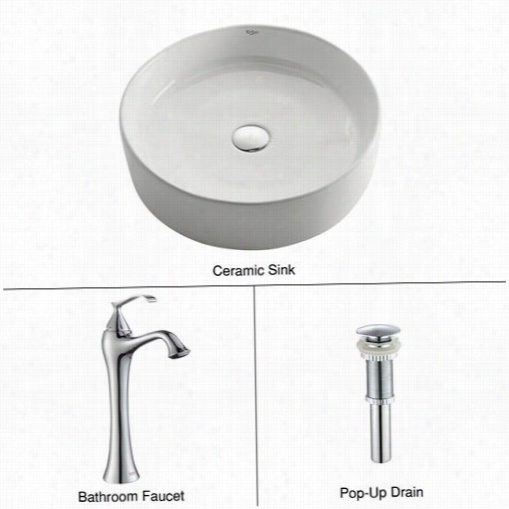 Kraus C-kcv-140-15000ch White Round Ceramic Sink And Ventus Faucet In Chrome