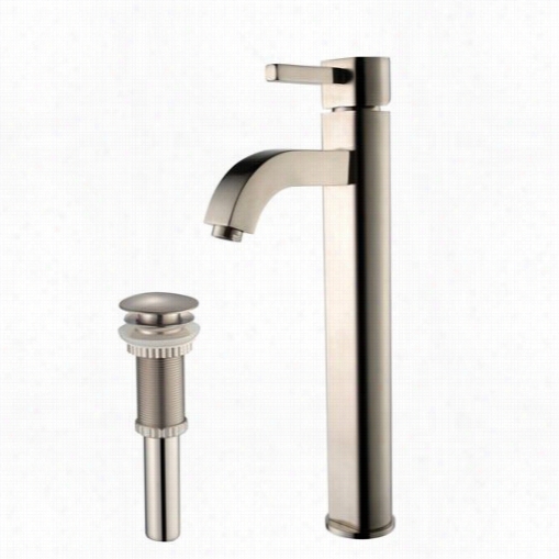Krausfvs-1007-pu-10sn Ramus Single Lever Handle Vessel Faucet With Matching Pop Up Drain In Satin Nickel