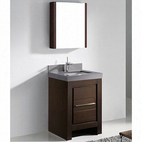 Madeli B999-24-0011-wa-qsv2230-24-110-sg Vicenza 24"" Vanity In Walnut  With Single Hole Faucet Soft Greyquartzstone Top