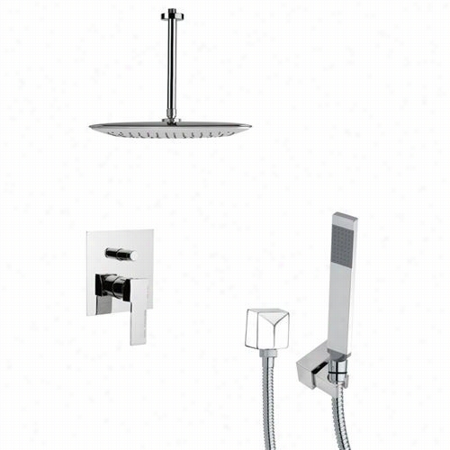 Remer By Nameek's Sfh6018 Orsino 11-4/5"" ; Square Shoaer Faucet Set Iin Chrome With Hand Shower And 7""h Idverter