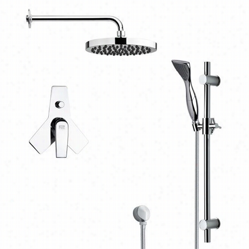 Remer By Nameek's Sfr7144 Rendino Round Sleek Rain Shower Faucet In Chrome With Hand Shower And 27-5/9""h Shower Slidebar