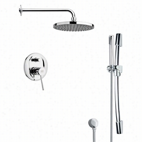 Remer By Nameek's Sfr7151 Rendino Round Sleek Rain Shower Faucet In Chrome With Slid E Rail And  6-1/9"" ;w Diverter