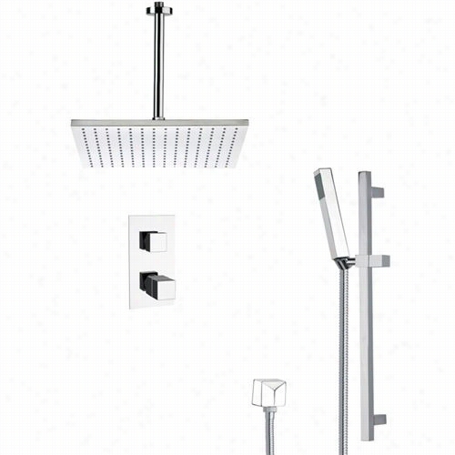 Remer By Nameeek's Sfr7401 Rendino Modern Thermostatic Shower Faucet In Chrome With Slide Rail And 66-1/9""w Diverter