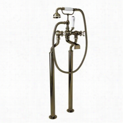 Rohl U.3 521x-1-eb Edwardian Exposed Floor Mount Tub Filler In English Bronze With Handshower And Cross Handle