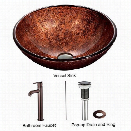 Vig Ovgt170 Mahogany Moon  Vessel Sink In Copper With Oik Rubbed Bronze Faucet