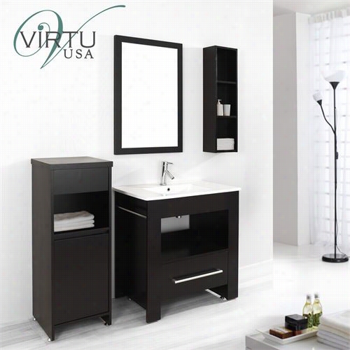 Virtu Usa Es-2432-c-es Masselin 32"" Single Sink Bathroom Vanity Set In Espresso With Ceramic Sink Top - Vanit Ytop Included