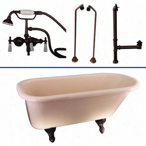 Barcly Ttkadtr6-bor2b 60"" Double Acrylic Roll Top Bisque  Bathtub Kit In Oil Rubbed Bronze