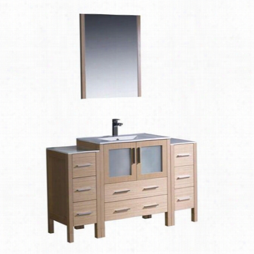 Fresca Fvn62-123012lo-uns Torino 54"&qot; Modern Bathroom Vanity In Light Oak With 2 Side Cabinets And Undermount Sink - Vanity Top Included