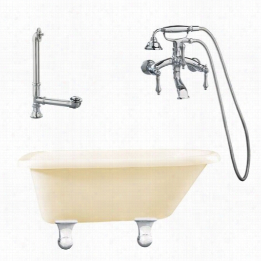 Gagni Lb1-pc-b Brighton 60"&qut; Bisque Roll Top Tub With Wall Mount Faucet In Polished Chrome