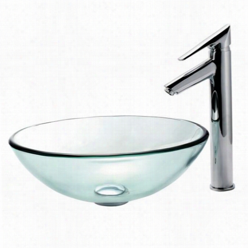 Kraus C-gv-101-12mm-1800ch Clear Glass Vesssl Sink And Decus Bathroom Faucet Chrome