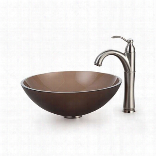 Kraus C-gv-103fr-12mm-1005sn Frosted Brown Glass Vessel Sink And Riviera Faucet In Satin Nickel