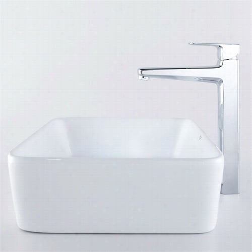 Krzus C-kvc-121-15500ch 19-1/5""l White Rectangular Ceramic Sink And Virtus Faucet In Chrome