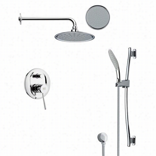 Remer By Nameek's Sfr7138 Rendino Round Sleek Rain Shower Faucet Set In Chrmoe With 30""h Shower Slidebar