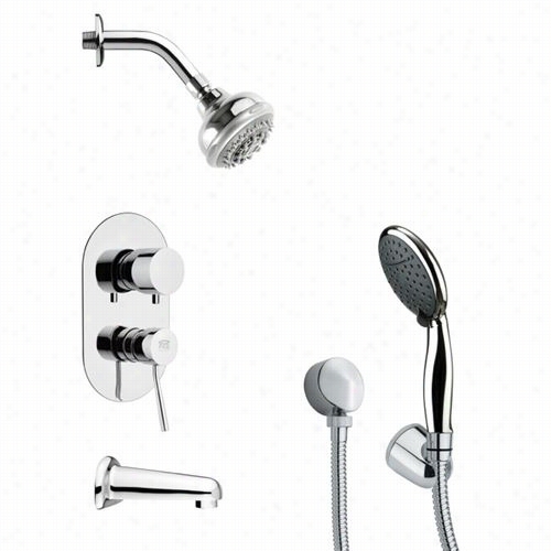 Remer By Nameek's Tsh4198 Tyga Contemporary Sleek Tub And Shoser Faucwt Set I N Chrome With Hand Shower