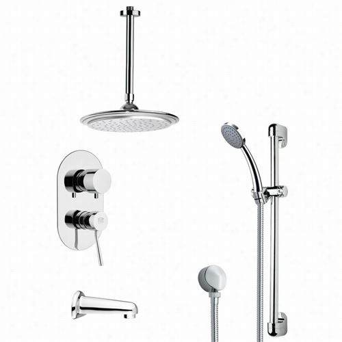 Remer By Nameek's Tsr9008 Galiano Moedrn Tub And Rain Shower Faucet In Chromewith Hand Shower And 1""w Shoer Slidebar