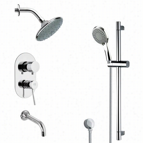 Remer  By Nameek' Stsr9192 Galiano Contemporary Round Tub And Rain Shower Fau Cet In Chrome With Hand Shower And 4-1/3""w Diverter