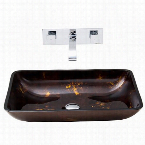 Vigo Vgt281 Rectangular Brown And Gold Fusion Glass Vessel Sink And Titus Wa Ll Monut Faucet Set In Chrome