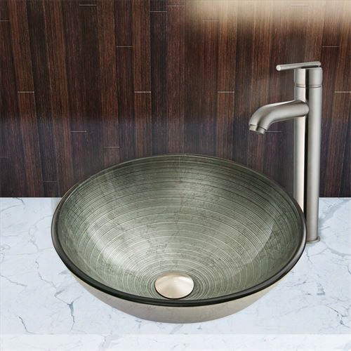 Vigo Vgt838 Simply Silver Glass Vessel Sink And Sevilel  Fauucet Set In Brushed Nickel